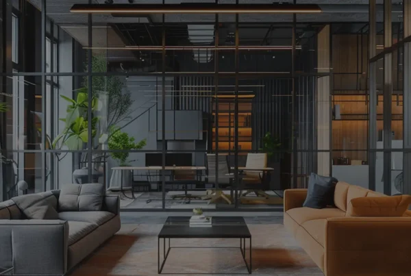 Hybrid working spaces in a modern office